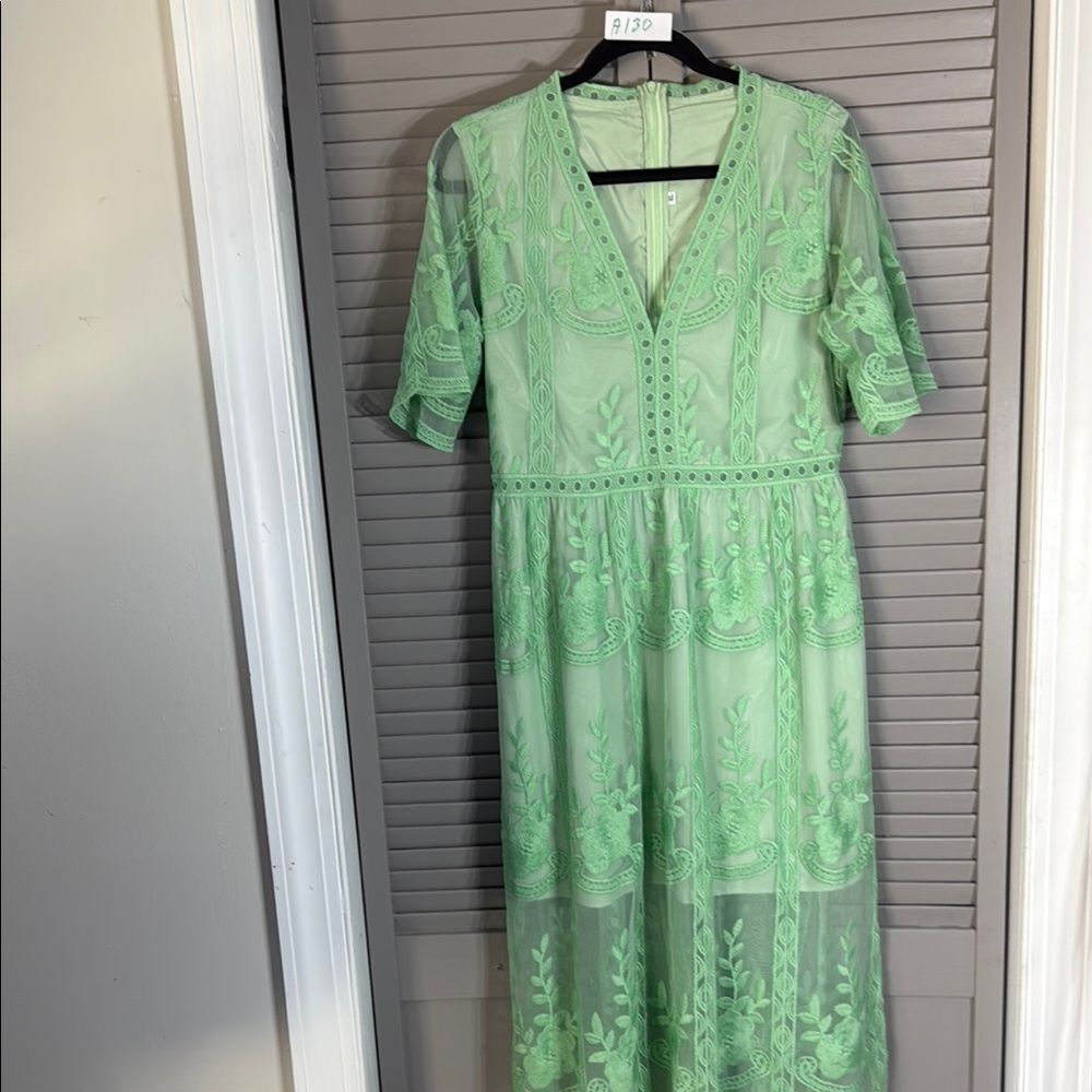 Green Tiered Maxi Sundress with V-Neck